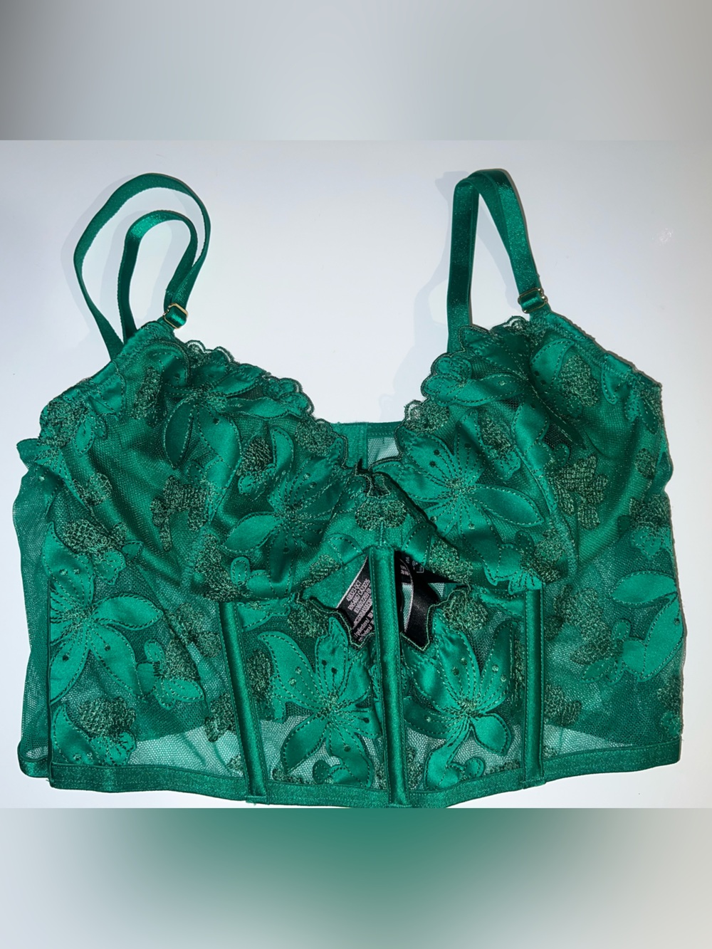 💚Victoria’s Secret Emerald Green Floral Embroidered Bustier Corset Lingerie Top